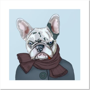 Frnch bulldog in scarf and coat Posters and Art